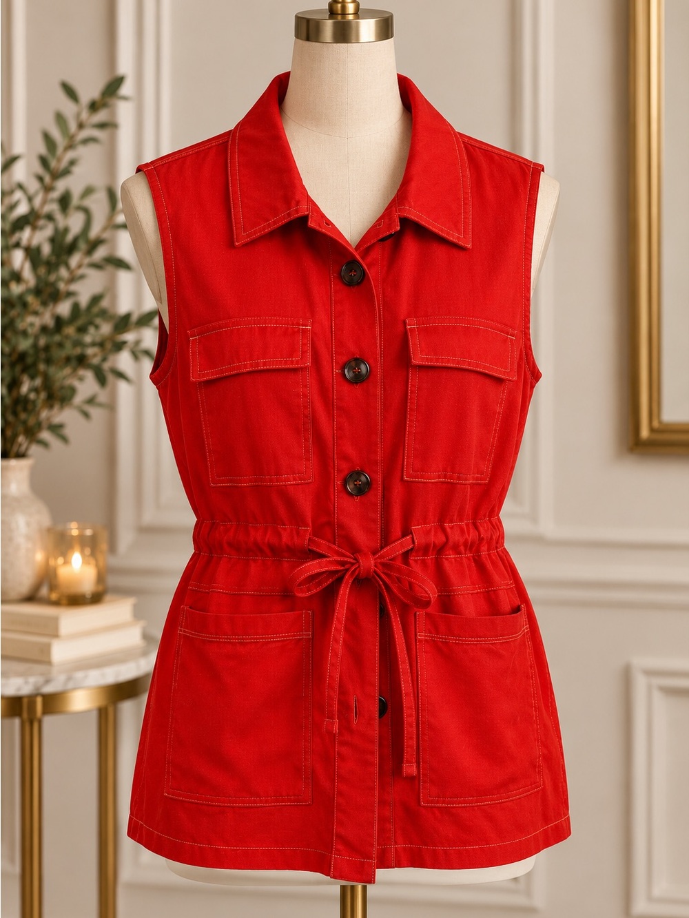 Marc New York Orange Sleeveless Utility Romper with Tie Waist